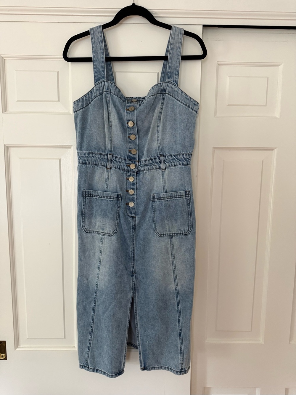 Habitual Light Blue Denim Button-Front Midi Overall Dress